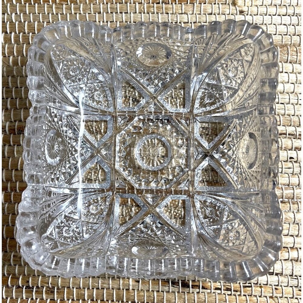 Antique Square Bon Bon Berry Dish Imperial Glass #576 Nucut EAPG Clear Glass Dec